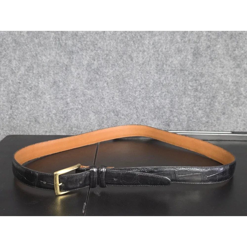 Brighton Black Crocodile Embossed Leather Belt‎ Gold Buckle Women's Size 36 Work
